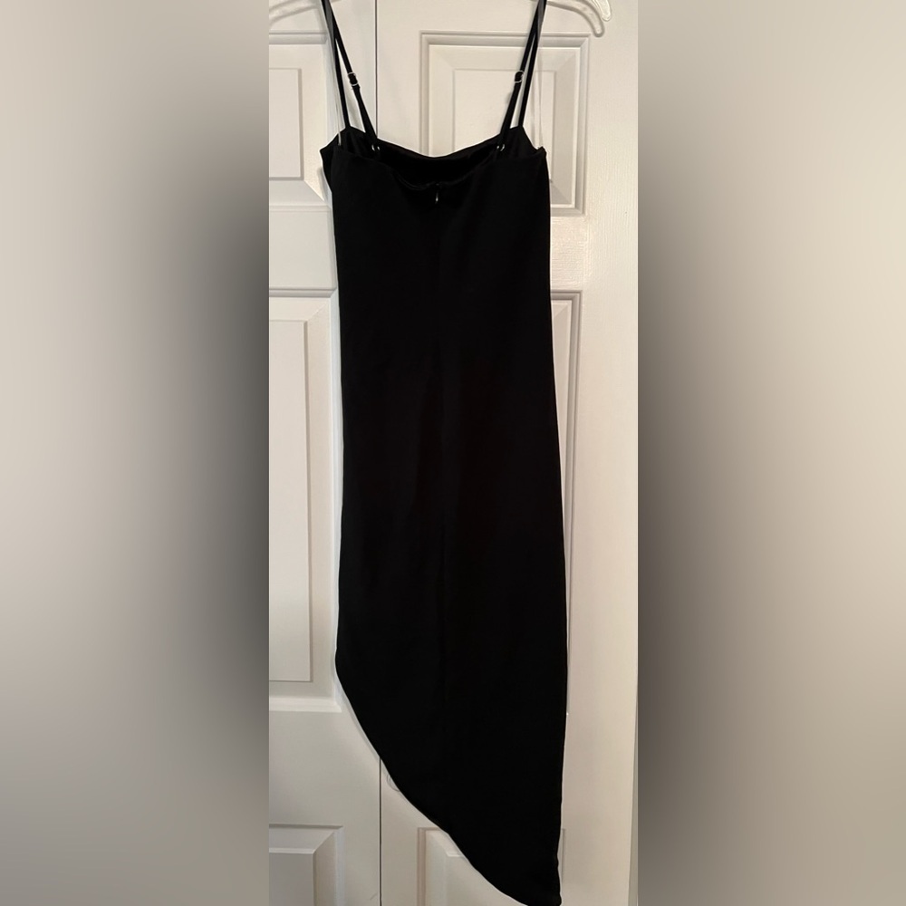 Blue Blush Women's Black Asymmetrical Hemline Shirred Dress EUC M #1761 - Picture 7 of 7